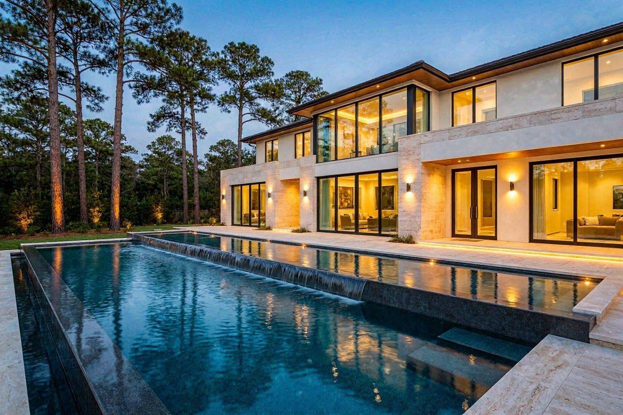 Luxury modern home at dusk